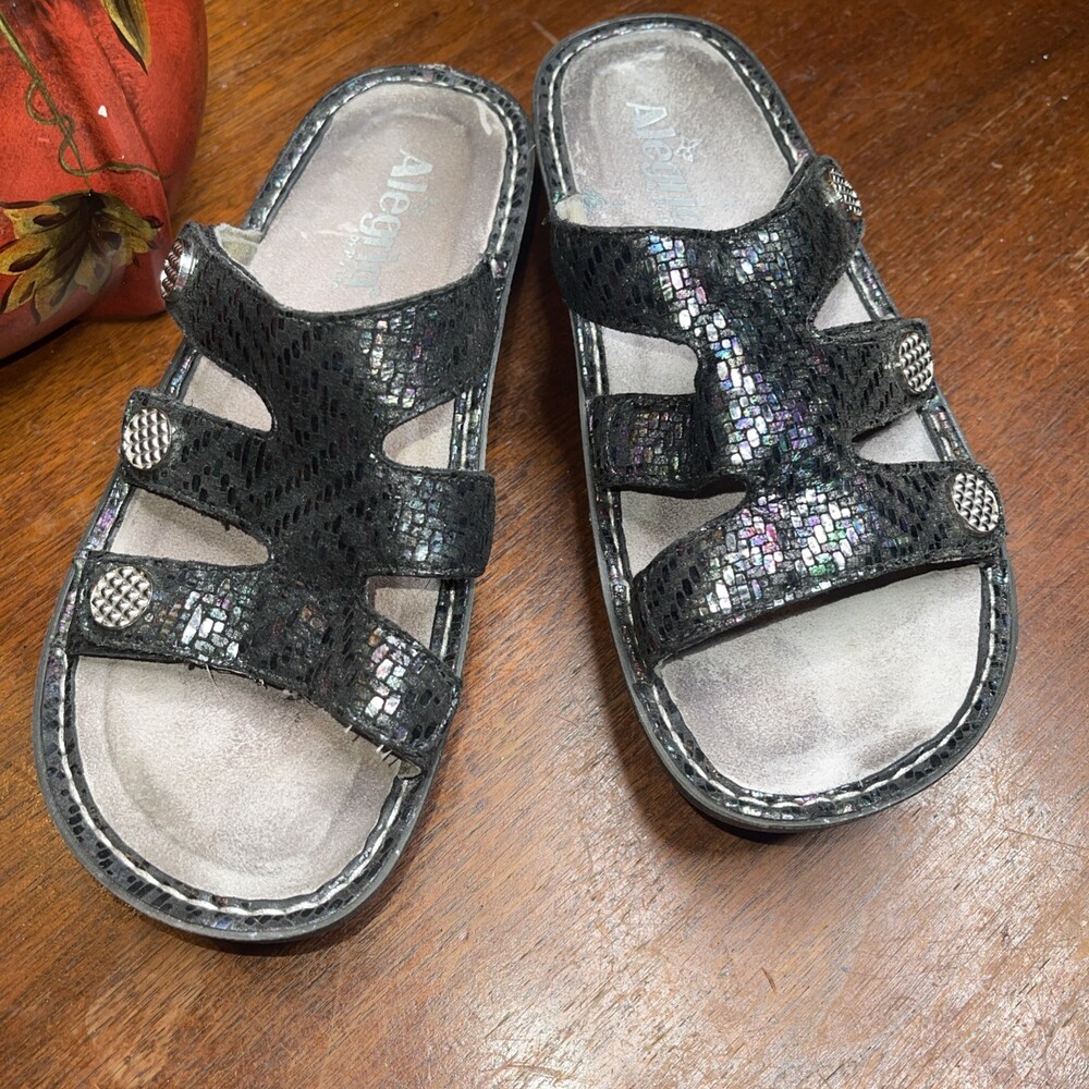 Alegria Dinah Leather Stone Dazzle Slide Sandals Women's Size 7-7.5M EU 37